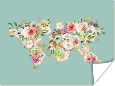 Produktbild von MuchoWow® Poster Weltkarte - Blumen - Pastell 160x120 cm - Foto Plakat