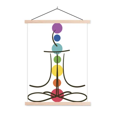 Produktbild von MuchoWow® Textilposter Abstrakte Illustration der sieben Chakren 60x80 cm mit holzfarbenen Rahmen - Wandbild