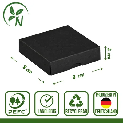 Imagen del producto de Caja plegable de 8 x 8 x 2 cm, negra, con tapa, de cartón reciclado - Lote de 10 unidades