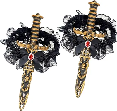 Imagen del producto de Dos espadas de pirata, con un adorno en la punta, accesorios para disfraces de pirata, ideales para Halloween