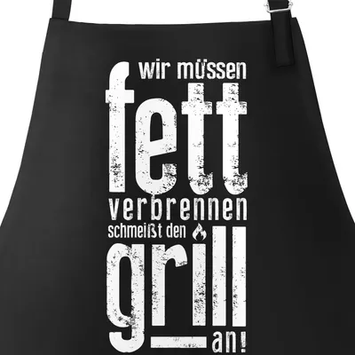 Produktbild von Grill-Schürze mit Spruch Wir müssen Fett verbrennen schmeißt den Grill an Moonworks® schwarz unisize