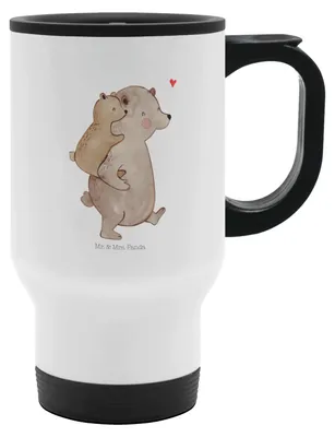 Produktbild von Mr. & Mrs. Panda Kaffee-Thermobecher Papa Bär - Weiß - Geschenk, Vatertag, Geburtstag, Kaffeebecher To Go, thermosbecher, Vater, Opa, Thermobecher, trinkbecher mit deckel
