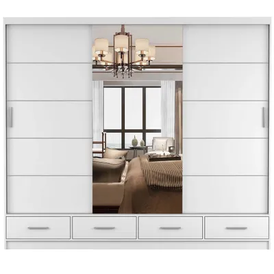 Produktbild von Schwebetürenschrank Kleiderschrank 250 cm Weiß/Weiß matt mit Spiegel Florence