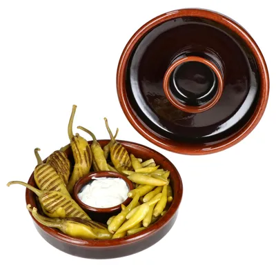 Produktbild von 2x Juego Tapas Schale Ø17,8cm Olivenschale Ton-Cazuela mit Kernablage Antipasti