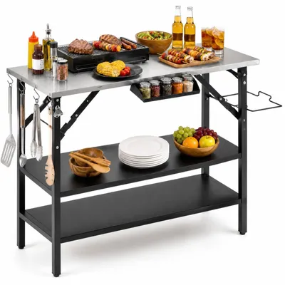 Produktbild von KOMFOTTEU Faltbarer Grilltisch mit Edelstahlplatte, 109 x 55 x 83 cm