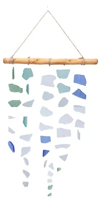 Windspiel aus Seeglas und Holz, handgefertigt, 30x45 cm