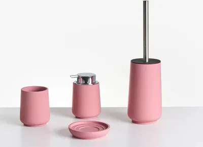 Obrázek produktu pro BELIANI 4dílná sada koupelnových doplňků růžová umělá pryskyřice dávkovač mýdla miska na mýdlo wc štětka kelímek