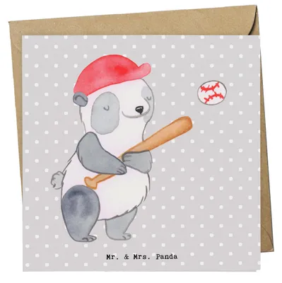 Produktbild von Mr. & Mrs. Panda Glückwunschkarte Panda Baseball spielen - Grau Pastell - Geschenk, Grußkarte, doppelkarte, Klappkarte, anlasskarte, Baseballplatz, Ballsport, faltkarte
