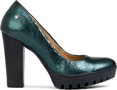 Produktbild von Metallisch Smaragdgrüne Echtleder Pumps mit 11 cm Blockabsatz und Plateau