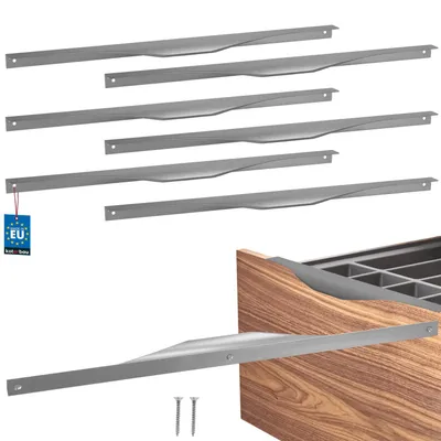Image de KOTARBAU® Lot de 6 poignées d'armoire et de meuble 436 / 416 mm, argent (ZnAl) : poignées pour armoires de cuisine, poignées de tiroir, poignées de porte, poignées d'angle