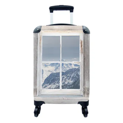 Produktbild von MuchoWow® Koffer Handgepäck Trolley Rollkoffer Kleine Reisekoffer mit 4 Rollen - Durchschaubar - Holz - Berge - Cabin Size < 55x40x23 cm & 55x40x20 cm - Fotokoffer - Kabinenkoffer - Boardgepäck - Reise-Box - Reisekoffer - Reisegepäck - Koffer mit Bild - Trolley für Kinder