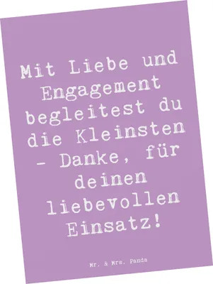 Produktbild von Mr. & Mrs. Panda Postkarte Spruch Liebevolle Erzieher - Lavendeltraum - Geschenk, Aufmerksamkeit, Ansichtskarten, Dankeschön, Kinder, Wertschätzung, Erziehung, Grußkarte