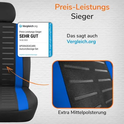 Produktbild von Upgrade4cars Autositzbezüge Set für die Vordersitze Version 2026 | Auto-Schonbezüge Universal in Blau für Fahrersitz & Beifahrer | Autozubehör Innenraum Deko