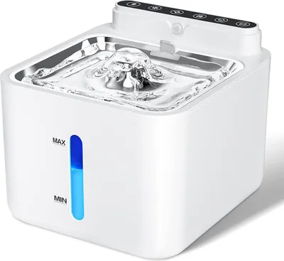 Produktbild von Intelligenter Haustier Trinkbrunnen für Katzen & Hunde, leise, weiß, mit LED-Wasserstandsanzeige, einstellbarem Wasserdurchfluss, abnehmbar und leicht zu reinigen