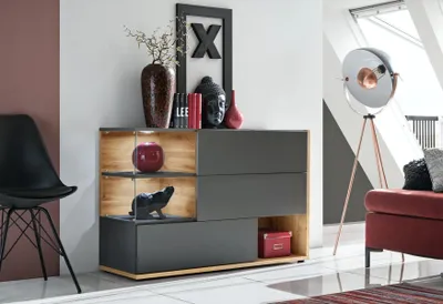 Image de Commode étroite BOHI - anthracite / chêne wotan