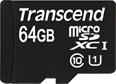 Imagen del producto de Transcend, tarjeta MicroSDXC de 64 GB, Clase 10, 65536 MB, Micro Secure Digital Extended Capacity (MicroSDXC), velocidad de 45 MB/s, peso de 0.4 g, dimensiones de 15 mm x 1 mm