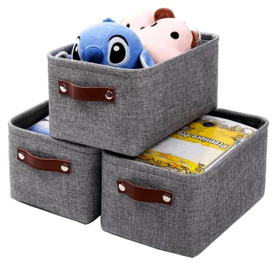 Produktbild von Graue Aufbewahrungsbox aus Stoff, Waschbarer Aufbewahrungskorb für Spielzeug, Kleidung, Regale (3er Set, Mittel)