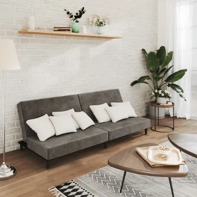 Produktbild von CLORIS Schlafsofa 2-Sitzer Dunkelgrau Samt - Ecksofas LL0000257052