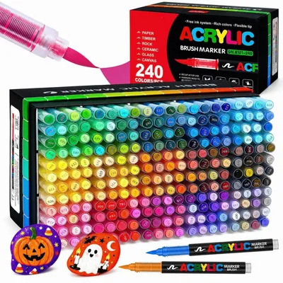 Image de Stylos acryliques, 240 couleurs, résistants à l'eau. Stylos pinceaux à base d'eau, pour bois, pierre, verre, tissu