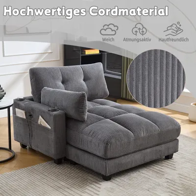 Image de OKWISH Fauteuil Relax - Fauteuil Relax en Tissu Kordsamt Gris avec Porte-Gobelets et Ports USB - Design Confortable