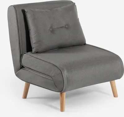 Image de Fauteuil pliable Lit Tissu avec pieds en bois Miriam - Gris foncé