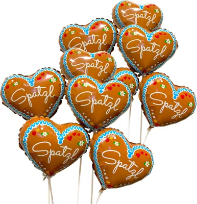Produktbild von 10 Stück Herz Folienballon "SPATZL" im Lebkuchenherz Design / Bayern Oktoberfest