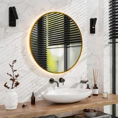 Produktbild von Mirlux LED Badezimmerspiegel - Runder Wandspiegel - Antikondensations-Duschspiegel - Gold - 80 x 80 cm