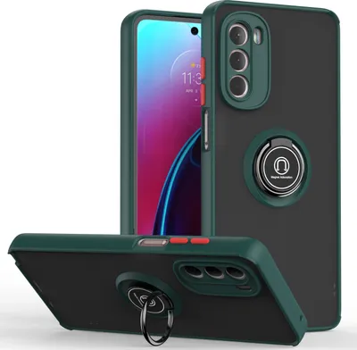 Produktbild von Moto G Stylus 5G 2022 Hülle, Ring Halter Ständer Matte Transluzent TPU Rahmen Stoßfest Schutzhülle für Motorola Moto G Stylus 5G 2022 dunkelgrün