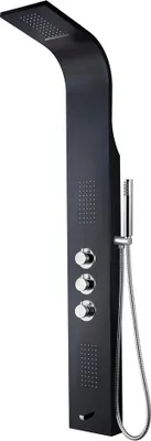 Produktbild von Duschpaneel Duschsäule 5 Funktionen mit Thermostatventil schwarz 160x20x6,5 cm