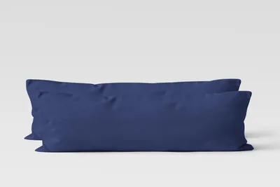 Produktbild von 2er Set Renforcé UNI Kissenhüllen 40x145 cm Seitenschläferkissen Garnitur 100% Baumwolle Mit Reißverschluss navyblau