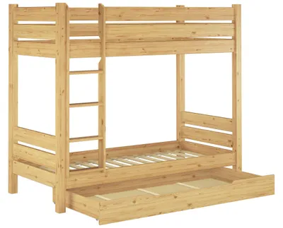 Produktbild von Etagenbett für Erwachsene Kiefer massiv 100x200 Nische 100 Stockbett Zubehör wählbar V-60.16-10Rollrost und Bettkasten inkl.