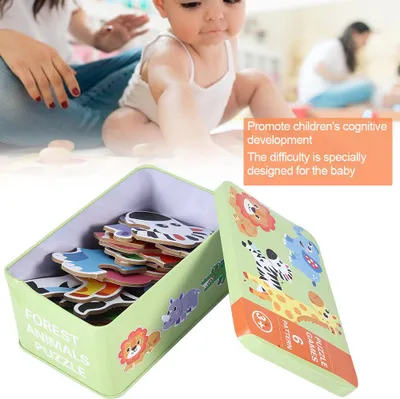 Produktbild von Puzzle aus Holz, frühpädagogisches Lernspielzeug für Kinder mit Eisenbox, Tierwelt