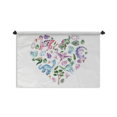 Produktbild von MuchoWow® Wandteppich Wandbehang Kinderzimmer - Muster - Dinosaurier - Mädchen - Kinder - Rosa - Kinder 90x60 cm Tapisserie Dekoration Wandtuch - Wandskulpturen - Bildteppich