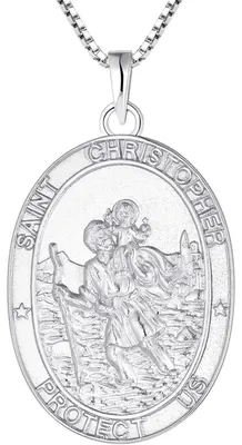 Zdjęcie produktu dla Srebrny naszyjnik "Święty Krzysztof" ze srebra próby 925, oksydowany, religijny amulet, biżuteria dla mężczyzn i kobiet, owalny, łańcuszek o długości 18"+2"