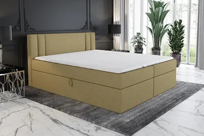 Produktbild von Boxspringbett SONG 120x200 mit 2 Bettkästen, Bonell-Matratze und Topper. Möbel vom Hersteller- Handarbeit!Bett Komplett-Set mit Matratze,Bettkasten & Kopfteil. Stoff SAVANA. Elegantes Bett mit massives Kopfteil.