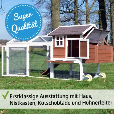 Produktbild von zooprinz Hühnerstall Mobi | Auf Rollen | 248x115x76cm (BxHxT) | Kiefernholz | Wetterfest | Winterfest