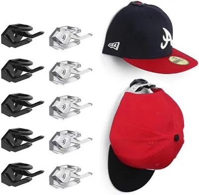 Image de 10 supports muraux adhésifs, idéaux pour casquettes de baseball et présentoirs à chapeaux