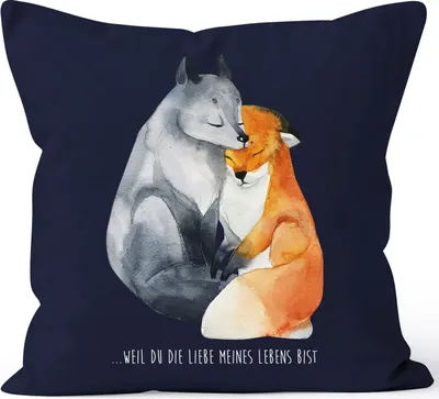 Produktbild von Kissen-Bezug Liebe meines Lebens Fuchs Geschenk Liebe Spruch Kaffeetasse Kissen-Hülle Deko-Kissen Baumwolle MoonWorks® navy unisize