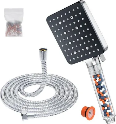 Produktbild von Famanu Handbrause mit Filter und 1,6 m Schlauch, 6 Strahlarten, wassersparend, Chrom