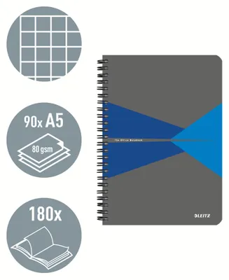 Produktbild von Leitz 44581035, Einfarbig, Blau, Grau, A5, 90 Blätter, 80 g/m², Kariertes Papier