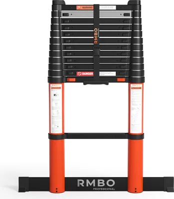 Produktbild von RMBO Professionelle Teleskopleiter 3,8 m lang, Soft-Closing, Max. Belastung 150 kg, EN 131.6, Anlegeleiter, Klappbare Leiter