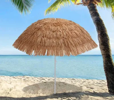 Produktbild von Sonnenschirm Strand Hawaii Fransen Erdspieß Knickbar Tragetasche Braun-Beige