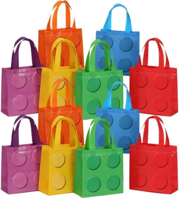 Produktbild von 12 Geschenktüten aus Vliesstoff in Ziegelform mit Henkeln, für Leckereien, Süßigkeiten, Geburtstagsdekorationen, Partyzubehör