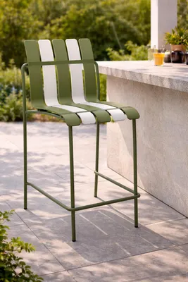 Productafbeelding van Stijlvolle, groen-witte barkruk. Design metalen frame. Loungekruk
