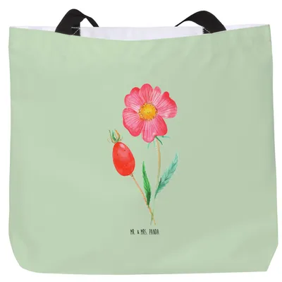 Produktbild von Mr. & Mrs. Panda Schultasche Blume Hagebutte - Blattgrün - Geschenk, Strandtasche, Garten, Schlechte Gedanken, Tragetasche, Tasche, Lebensfreude, Tote Bag, Reisetasche