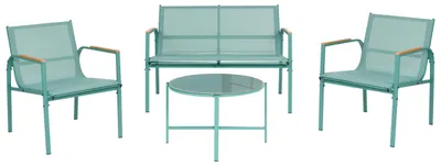 Produktbild von BELIANI Gartenlounge Set Grün aus Stahl Pulverbeschichtet 4-Sitzer mit Couchtisch aus Glas Modernes Design Loungemöbel Gartensessel