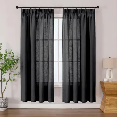 Immagine prodotto di Tende effetto lino, 175x140 cm, colore nero, set da 2