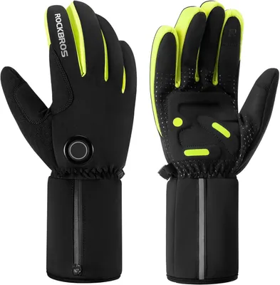 Produktbild von ROCKBROS Beheizbare Handschuhe Damen Herren Touchscreen Mit Akku Elektrisch Für Ski Snowboard Wandern Radfahren Schwarz Grün Größe XXL
