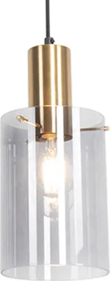 Produktbild von QAZQA - Modern Vintage Hängelampe I Pendellampe I Pendelleuchte Messing mit Rauchglas - Vidra I Wohnzimmer I Schlafzimmer - Zylinder I Länglich - LED geeignet E27