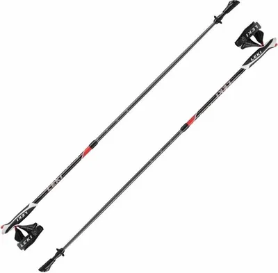 Two Leki Nordic Walking poles are displayed diagonally on a white background.